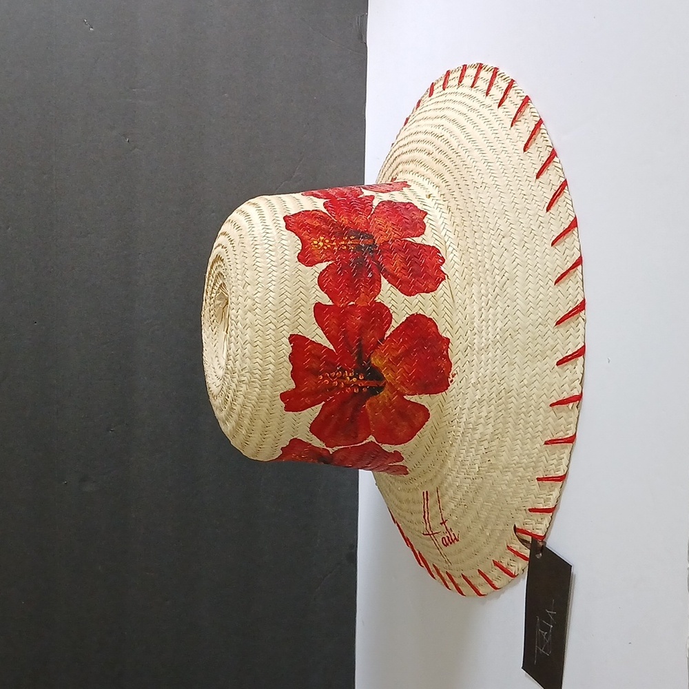 Wonens Handmade Painted Stitched Stylish Red HYBISCUS flower Women's Hat  NEW